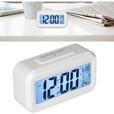 JUTE Großer Digitaler Lcd-wecker Mit Lichtempfindlichem Alarm Und Schlummerfunktion, Weiß. JUTE Großer Digitaler Lcd-wecker Mit Lichtempfindlichem Alarm Und Schlummerfunktion, Weiß.