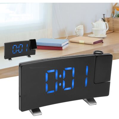 JUTE Projektionswecker Mit Radio, Led-anzeige, Elektronische Uhr, Gebogener Bildschirm, Digitaler Wecker, Fetter Blauer Text JUTE Projektionswecker Mit Radio, Led-anzeige, Elektronische Uhr, Gebogener Bildschirm, Digitaler Wecker, Fetter Blauer Text