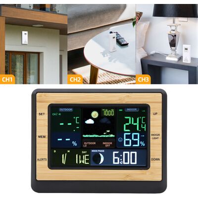 JUTE Wettervorhersage Mit Großem Farbbildschirm, Wetterstation, Thermometer, Hygrometer, Barometer, Wetteruhr, Wecker JUTE Wettervorhersage Mit Großem Farbbildschirm, Wetterstation, Thermometer, Hygrometer, Barometer, Wetteruhr, Wecker
