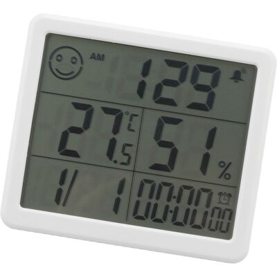 HEAT Digitales Thermometer-hygrometer Mit Wecker, Hochpräzisem Sensor Und 5-zoll-weißem Lcd-bildschirm. HEAT Digitales Thermometer-hygrometer Mit Wecker, Hochpräzisem Sensor Und 5-zoll-weißem Lcd-bildschirm.