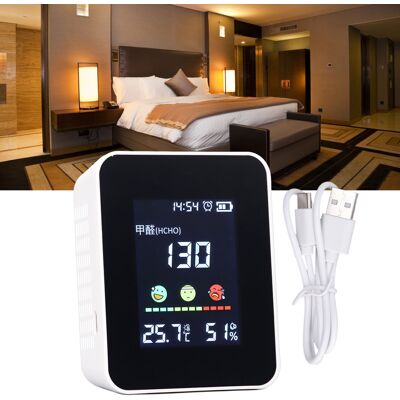 JUTE 5-in-1-raumluftqualitätsmonitor (5 V) Mit Formaldehyderkennung, Thermometer, Hygrometer, Uhr Und Wecker JUTE 5-in-1-raumluftqualitätsmonitor (5 V) Mit Formaldehyderkennung, Thermometer, Hygrometer, Uhr Und Wecker