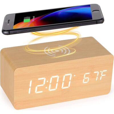 BOBYPET Digitaler Wecker Aus Holz Mit Kabelloser Ladestation, 5-w-schnellladegerät Für Iphone/samsung Galaxy, Sprachaktivierter Alarm Ohne Ticken, Für Schlafzimmer, Zuhause Und Büro (bambus) BOBYPET Digitaler Wecker Aus Holz Mit Kabelloser Ladestation, 5-w-schnellladegerät Für Iphone/samsung Galaxy, Sprachaktivierter Alarm Ohne Ticken, Für Schlafzimmer, Zuhause Und Büro (bambus)