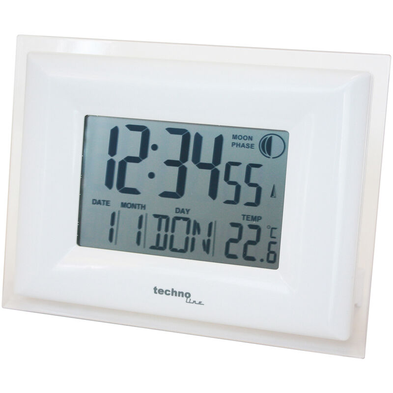 Technoline - Funkuhr mit Alarm & Snooze, Thermometer, Smart Glow, silber-weiß