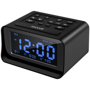 FVBJD LED-Digital-Schlafzimmer-Radiowecker mit USB-Ladeanschluss, Uhrsteuerung, Temperatur, elektronische Tischuhr, Schwarz