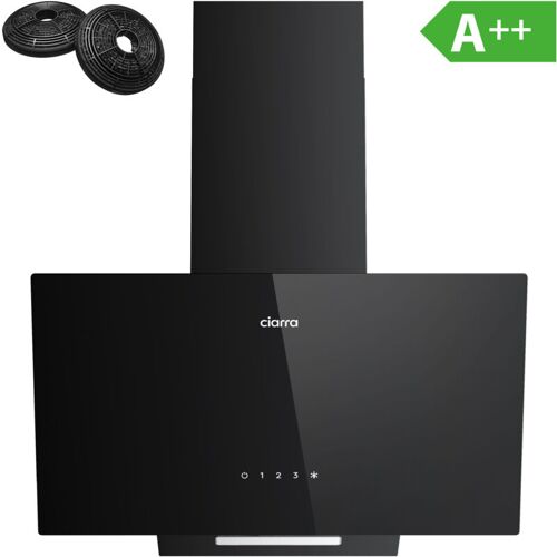 Dunstabzugshaube Schräg 60 cm 350 m³/h 3 Stufen Umluft oder Abluft Schwarzes Glas CD6750CB - Ciarra