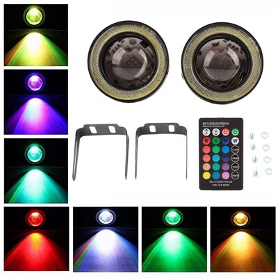 HEAT 30w Rgb Led Cob Nebelscheinwerfer-set, Superheller Halo-ring Mit Fernbedienung (3 Zoll, 2 Stück) HEAT 30w Rgb Led Cob Nebelscheinwerfer-set, Superheller Halo-ring Mit Fernbedienung (3 Zoll, 2 Stück)