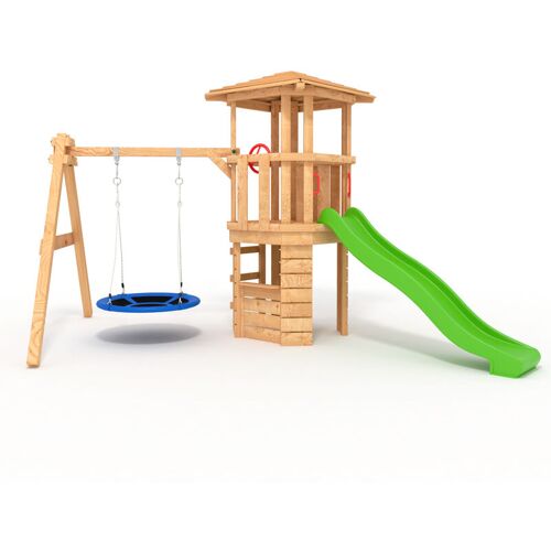 BIBEX® Spielturm - Ritterburg R120 - mit Nestschaukel und Rutsche