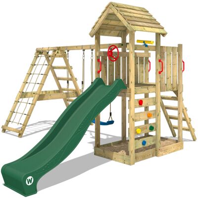 Spielturm Klettergerüst Rocketflyer Mit Schaukel & Rutsche, Kletterturm Mit Sandkasten, Leiter & Spiel-zubehör - Grün - Wickey Spielturm Klettergerüst Rocketflyer Mit Schaukel & Rutsche, Kletterturm Mit Sandkasten, Leiter & Spiel-zubehör - Grün - Wickey