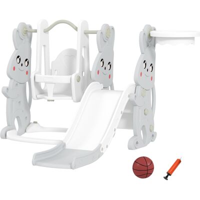 OEM 4-in-1 Spielset Für Kleinkinder, Rutsche, Schaukel, Klettergerüst, Basketballkorb, Kunststoff, Hasendesign, Grau OEM 4-in-1 Spielset Für Kleinkinder, Rutsche, Schaukel, Klettergerüst, Basketballkorb, Kunststoff, Hasendesign, Grau