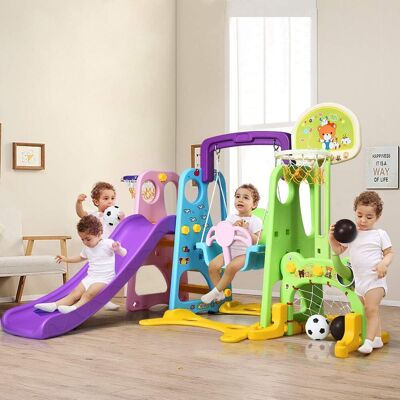 Costway 6 In 1 Kinder Spielplatz, Kinder Rutsche & Schaukel & Basketballkorb & Fussballtor & Wurfspiel & Schreibzone Fuer Outdoor Und Indoor, Kinderrutsche Fuer Kinder Von 3-8 Jahren Costway 6 In 1 Kinder Spielplatz, Kinder Rutsche & Schaukel & Basketballkorb & Fussballtor & Wurfspiel & Schreibzone Fuer Outdoor Und Indoor, Kinderrutsche Fuer Kinder Von 3-8 Jahren