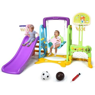 Costway 6 In 1 Kinder Spielplatz, Kinder Rutsche & Schaukel & Basketballkorb & Fussballtor & Wurfspiel & Schreibzone Fuer Outdoor Und Indoor, Kinderrutsche Fuer Kinder Von 3-8 Jahren Costway 6 In 1 Kinder Spielplatz, Kinder Rutsche & Schaukel & Basketballkorb & Fussballtor & Wurfspiel & Schreibzone Fuer Outdoor Und Indoor, Kinderrutsche Fuer Kinder Von 3-8 Jahren