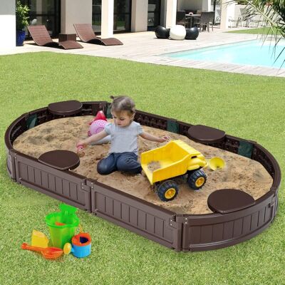 Costway - Sandbox Sandkasten Mit Wasserdichter Abdeckung Und Bodenauskleidung, Outdoor Sandkiste Platz Für 4 Kinder 183x105x21cm Costway - Sandbox Sandkasten Mit Wasserdichter Abdeckung Und Bodenauskleidung, Outdoor Sandkiste Platz Für 4 Kinder 183x105x21cm