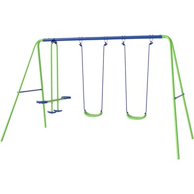 OEM Schaukelgestell, Outdoor-schaukelgerüst Mit 2 Schaukeln, Wippe, Kinderschaukel Mit Metallgestell, Grün OEM Schaukelgestell, Outdoor-schaukelgerüst Mit 2 Schaukeln, Wippe, Kinderschaukel Mit Metallgestell, Grün