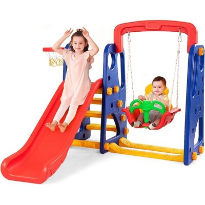 Costway - 3 In 1 Kinder Spielplatz, Kinder Rutsche & Schaukel & Basketballkorb Fuer Kinder Von 3-8 Jahren, Schaukelgeruest, Gartenschaukel, Kinderschaukel, Kinderrutsche Fuer Outdoor Und Indoor Costway - 3 In 1 Kinder Spielplatz, Kinder Rutsche & Schaukel & Basketballkorb Fuer Kinder Von 3-8 Jahren, Schaukelgeruest, Gartenschaukel, Kinderschaukel, Kinderrutsche Fuer Outdoor Und Indoor