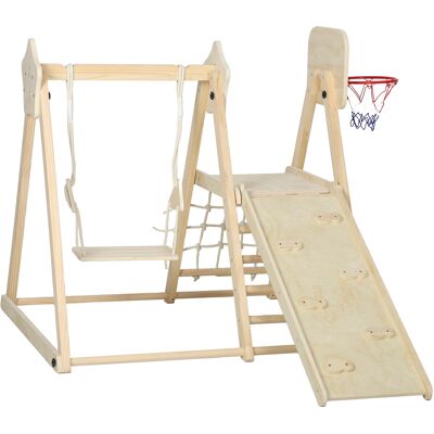 OEM 5-in-1 Indoor-klettergerüst Mit Rutsche, Schaukel, Kletternetz, Basketballkorb, Klappbar, 3-6 Jahre, Naturholz OEM 5-in-1 Indoor-klettergerüst Mit Rutsche, Schaukel, Kletternetz, Basketballkorb, Klappbar, 3-6 Jahre, Naturholz