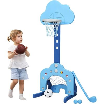 Costway 3 In 1 Kinder Spielplatz, Hoehenverstellbarer Basketballkorb & Fussballtor & Golf, Basketballstaender Inkl. Baelle Und Golf Club, Korbanlage Fuer Kinder Von 2-7 Jahren Blau Costway 3 In 1 Kinder Spielplatz, Hoehenverstellbarer Basketballkorb & Fussballtor & Golf, Basketballstaender Inkl. Baelle Und Golf Club, Korbanlage Fuer Kinder Von 2-7 Jahren Blau
