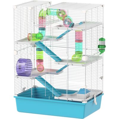OEM 6-stöckiger Hamsterkäfig Mit Röhren, Tunnels, Hütte, Laufrad, Futterschale, Wasserflasche, Rampen, Hellblau OEM 6-stöckiger Hamsterkäfig Mit Röhren, Tunnels, Hütte, Laufrad, Futterschale, Wasserflasche, Rampen, Hellblau