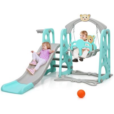 Costway - 4 In 1 Kinder Spielplatz, Kinder Rutsche Kletterleiter & Schaukel & Basketballkorb Für Kinder, Schaukelgeruest, Kinderschaukel, Kinderrutsche Fuer Outdoor Und Indoor Grün Costway - 4 In 1 Kinder Spielplatz, Kinder Rutsche Kletterleiter & Schaukel & Basketballkorb Für Kinder, Schaukelgeruest, Kinderschaukel, Kinderrutsche Fuer Outdoor Und Indoor Grün