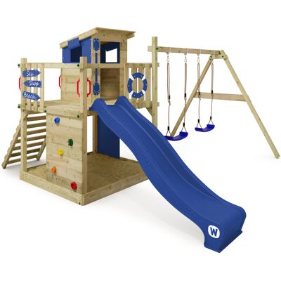 Spielturm Klettergerüst Smart Camp Mit Schaukel & Rutsche, Baumhaus Mit Sandkasten, Kletterleiter & Spiel-zubehör - Blau - Wickey Spielturm Klettergerüst Smart Camp Mit Schaukel & Rutsche, Baumhaus Mit Sandkasten, Kletterleiter & Spiel-zubehör - Blau - Wickey