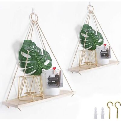 OEM Set Aus 2 Rustikalen, Im Used-look Gehaltenen Hängeregalen Aus Holz Mit Seil Und Haken OEM Set Aus 2 Rustikalen, Im Used-look Gehaltenen Hängeregalen Aus Holz Mit Seil Und Haken