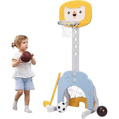 Costway - 3 In 1 Kinder Spielplatz, Hoehenverstellbarer Basketballkorb & Fussballtor & Golf, Basketballstaender Inkl. Baelle Und Golf Club, Korbanlage Fuer Innen- Und Aussenbereiche Gelb Costway - 3 In 1 Kinder Spielplatz, Hoehenverstellbarer Basketballkorb & Fussballtor & Golf, Basketballstaender Inkl. Baelle Und Golf Club, Korbanlage Fuer Innen- Und Aussenbereiche Gelb