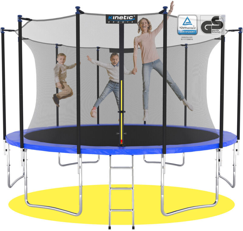 KINETIC SPORTS Trampolin Outdoor SALTO - TÜV Rheinland geprüft, Kindertrampolin Set mit Netz, Randpolster, USA Sprungruch - Ø 400 cm, Blau-4