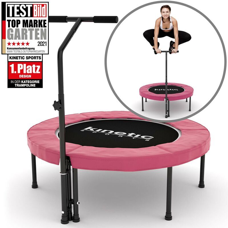 KINETIC SPORTS Fitness Trampolin Indoor   Testbild Top Marke Garten Sieger Design 2021   ø 102cm   extra leise und gelenkschonend   Gummiseilfederung   4-Fach