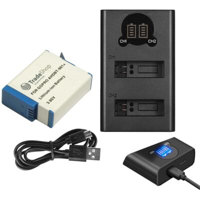 Trade-shop 2in1 Set: Li-ion Akku 3,85v 1900mah + Usb Typ-c Dual Ladegerät Für Gopro Hero 9 Hero 10 Hero 11 Black Ersetzt Gopro Ahdbt-901, Adbat-001 Trade-shop 2in1 Set: Li-ion Akku 3,85v 1900mah + Usb Typ-c Dual Ladegerät Für Gopro Hero 9 Hero 10 Hero 11 Black Ersetzt Gopro Ahdbt-901, Adbat-001