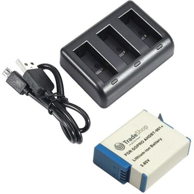 Trade-shop - Akku + 3-fach Ladegerät Für Gopro Hero9 Hero10 Hero11 - Ersetzt Ahdbt-901 Adbat-001 / Ladestation Mit Micro-usb Kabel Trade-shop - Akku + 3-fach Ladegerät Für Gopro Hero9 Hero10 Hero11 - Ersetzt Ahdbt-901 Adbat-001 / Ladestation Mit Micro-usb Kabel