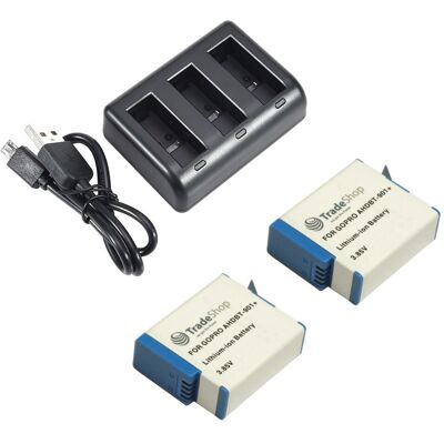 Trade-shop - Set-angebot: 3-fach Ladegerät Für Gopro Hero 9 Hero 10 Hero 11 + 2x Li-ion Akku (3,85v / 1900mah) Ersetzt Ahdbt-901 Adbat-001 Trade-shop - Set-angebot: 3-fach Ladegerät Für Gopro Hero 9 Hero 10 Hero 11 + 2x Li-ion Akku (3,85v / 1900mah) Ersetzt Ahdbt-901 Adbat-001