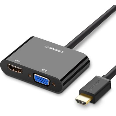 Mini Hdmi (stecker) - Vga (buchse) / Hdmi (buchse) + Mini Klinke 3,5mm (buchse) Adapter Schwarz - Ugreen Mini Hdmi (stecker) - Vga (buchse) / Hdmi (buchse) + Mini Klinke 3,5mm (buchse) Adapter Schwarz - Ugreen