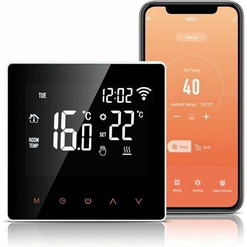 WLAN-Thermostat für elektrische Fußbodenheizung 16A – Kompatibel mit Alexa, XU, Google Home, Tuya App, programmierbar mit großem LCD-Display – KZQ