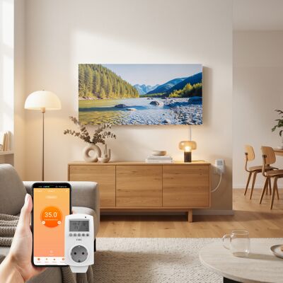 Emke Bildheizung Bergbach 1200w 120×60 Cm – Rahmenloses Infrarot-wandheizpaneel Mit Steck-thermostat Und Wlan-app-steuerung Emke Bildheizung Bergbach 1200w 120×60 Cm – Rahmenloses Infrarot-wandheizpaneel Mit Steck-thermostat Und Wlan-app-steuerung