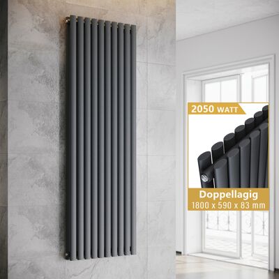 Heizkörper Anthrazit Doppellagig Röhrenheizkörper Oval Paneelheizkörper Vertikal 1800x590mm 2050watt - Elegant Heizkörper Anthrazit Doppellagig Röhrenheizkörper Oval Paneelheizkörper Vertikal 1800x590mm 2050watt - Elegant