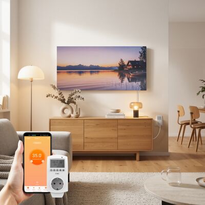 Emke Bildheizung Seelandschaft 1200w 120×60 Cm – Rahmenloses Infrarot-wandheizpaneel Mit Steck-thermostat Und Wlan-app-steuerung Emke Bildheizung Seelandschaft 1200w 120×60 Cm – Rahmenloses Infrarot-wandheizpaneel Mit Steck-thermostat Und Wlan-app-steuerung