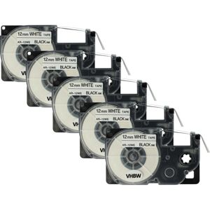 vhbw 5 x Kassette Patronen Schriftband 12mm kompatibel mit Casio CW-L300, KL-100E, KL-120, KL-1500, KL-200E, KL-300 Ersatz für Casio XR-12WE1,