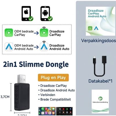 OEM 2-in-1 Carplay-dongle, Kabellos, Apple Carplay & Android Auto, Plug & Play, Usb-a & Usb-c – Schwarz OEM 2-in-1 Carplay-dongle, Kabellos, Apple Carplay & Android Auto, Plug & Play, Usb-a & Usb-c – Schwarz
