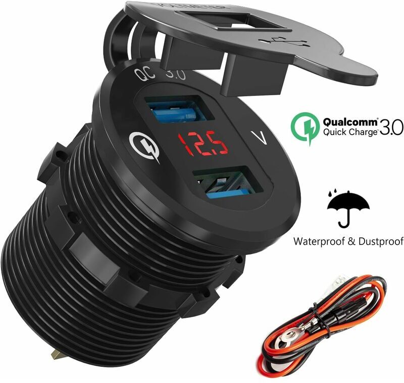 Minkurow - Motorrad Dual usb Buchse Auto Ladegerät Marine Steckdose Adapter Zigarettenanzünder wasserdicht 2.1 a Schnellladung mit led Voltmeter für