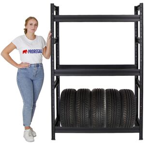 PROREGAL - PREISWERTE QUALITÄT Proregal Reifenregal dino HxBxT 180x120x50cm Fachlast 150kg bis zu 12 Reifen Schwarz - Schwarz