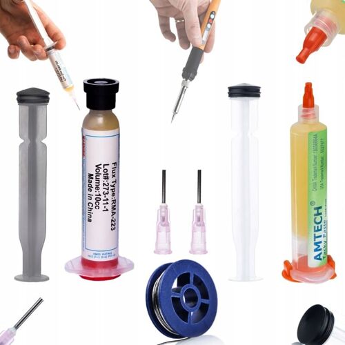 Lötzinn in einer Spule 0,8 mm 10 g + Flussmittel in einer Spritze NC-559-ASM 10 ml + Flussmittel RMA-223 mit Kolben und Nadel