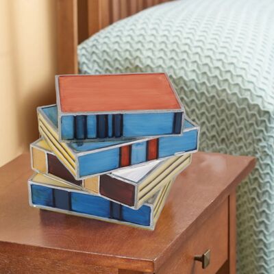 JUTE Buntglaslampe Mit Darstellung Gestapelter Bücher (lampe Aus Farbigem Kunstharz Mit Darstellung Gestapelter Bücher) JUTE Buntglaslampe Mit Darstellung Gestapelter Bücher (lampe Aus Farbigem Kunstharz Mit Darstellung Gestapelter Bücher)