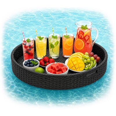 Relaxdays Schwimmendes Tablett, 2 In 1 Pooltablett Für Getränke & Snacks, Hd: Ca. 20x80 Cm, Rattan, Unsinkbar, Schwarz Relaxdays Schwimmendes Tablett, 2 In 1 Pooltablett Für Getränke & Snacks, Hd: Ca. 20x80 Cm, Rattan, Unsinkbar, Schwarz