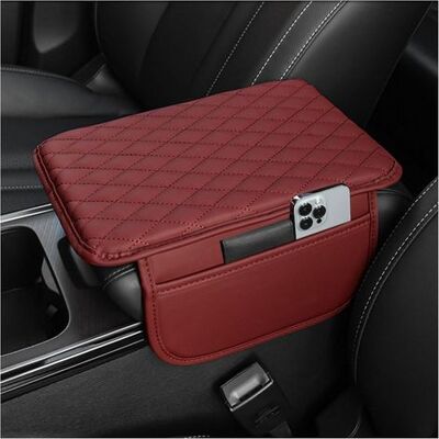 NONAME 1 Mittelarmlehnenkissen Aus Leder Mit 2 Staufächern, Universelles Auto-innenausstattungszubehör, Farbe: Granatrot NONAME 1 Mittelarmlehnenkissen Aus Leder Mit 2 Staufächern, Universelles Auto-innenausstattungszubehör, Farbe: Granatrot