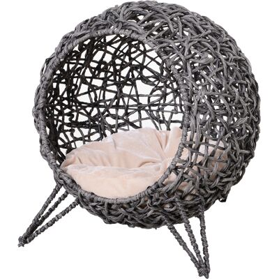 OEM Katzenhaus Aus Rattan Mit Kissen Katzenschlafplatz Katzenhöhle Mit Erhöhten Füßen Silbergrau Ø52 X 58 Cm OEM Katzenhaus Aus Rattan Mit Kissen Katzenschlafplatz Katzenhöhle Mit Erhöhten Füßen Silbergrau Ø52 X 58 Cm