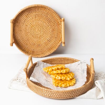 JUTE Rundes Weidenkorbtablett Mit Zwei Griffen Für Brot, Obst Und Gebäck Tragbarer Picknickkorb Mit Zwei Griffen, Aufbewahrungskorb, Große Größe. JUTE Rundes Weidenkorbtablett Mit Zwei Griffen Für Brot, Obst Und Gebäck Tragbarer Picknickkorb Mit Zwei Griffen, Aufbewahrungskorb, Große Größe.