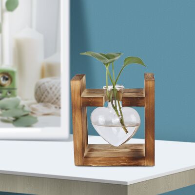 JUTE Kreativer Hydrokulturtopf Für Efeututen, Durchsichtige Glasvase, Bürodekoration, Holzrahmen, Glasvase, Vintage-rahmen + 1 Herzförmige Flasche JUTE Kreativer Hydrokulturtopf Für Efeututen, Durchsichtige Glasvase, Bürodekoration, Holzrahmen, Glasvase, Vintage-rahmen + 1 Herzförmige Flasche