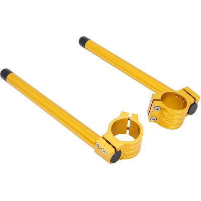 HEAT Universeller 43-mm-motorradlenker, Separates Set Aus Goldfarbenem Aluminium, Gabelbefestigung, Individuelle Griffe, Motorradkompatibel, Ersatzset HEAT Universeller 43-mm-motorradlenker, Separates Set Aus Goldfarbenem Aluminium, Gabelbefestigung, Individuelle Griffe, Motorradkompatibel, Ersatzset
