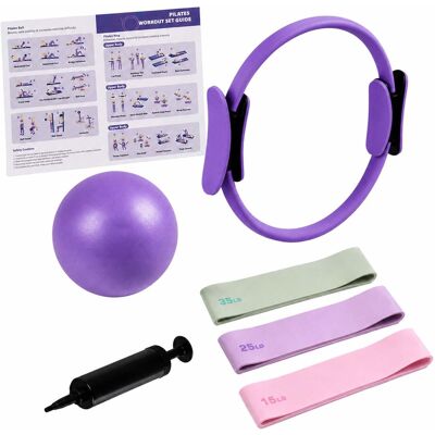 Relaxdays Pilates Set, 6-teilig, Ring, Ball Mit Pumpe, Widerstandsbänder 3 Stärken, Pilateszubehör Für Zuhause, Lila Relaxdays Pilates Set, 6-teilig, Ring, Ball Mit Pumpe, Widerstandsbänder 3 Stärken, Pilateszubehör Für Zuhause, Lila