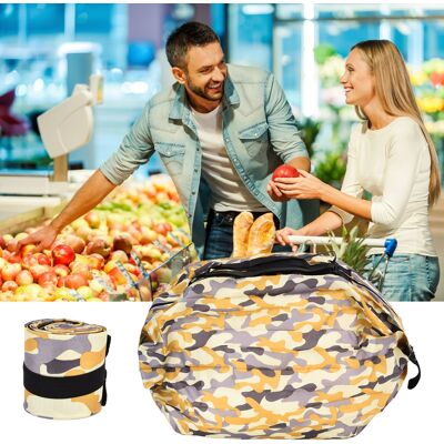 JUTE Große Japanische Reisetasche Aus Polyester Im Akkordeonstil, Wasserdicht, Faltbar Und Tragbar, Gelbes Tarnmuster. JUTE Große Japanische Reisetasche Aus Polyester Im Akkordeonstil, Wasserdicht, Faltbar Und Tragbar, Gelbes Tarnmuster.