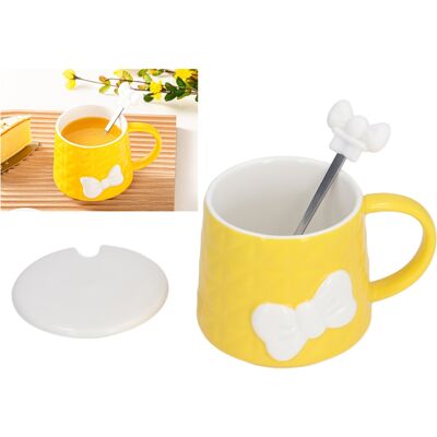 JUTE Originelle Und Niedliche Keramiktasse In Form Einer Fliege, Ideal Für Paare, Praktische Geschenkbox, Gelb Mit Deckel Und Löffel. JUTE Originelle Und Niedliche Keramiktasse In Form Einer Fliege, Ideal Für Paare, Praktische Geschenkbox, Gelb Mit Deckel Und Löffel.